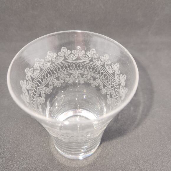 Vintage Fostoria Etched Large Cloverleaf Flair 6 oz. Juice Glass Heavy Base Boho - Picture 4 of 12